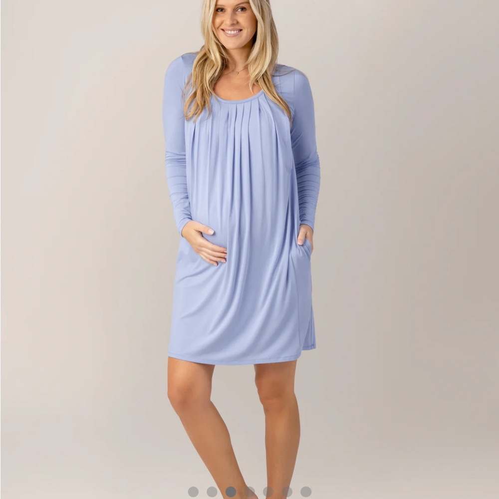 Kindred Bravely Quin Bamboo Long Sleeve Maternity & Nursing Nightgown Periwinkle